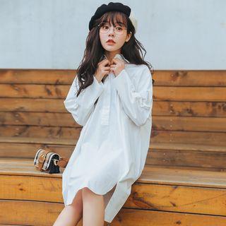 Long-sleeve Plain Shirt Dress