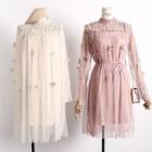 Lace-panel Flowr-accent Mesh Dress With Slipdress