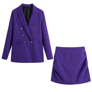Double-breasted Plain Blazer / Mini A-line Skirt