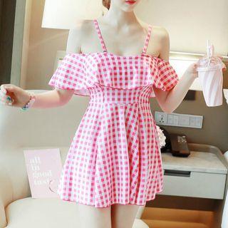 Set: Checked Swimdress + Swim Shorts