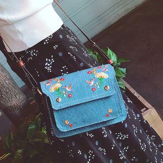 Embroidered Denim Crossbody Bag