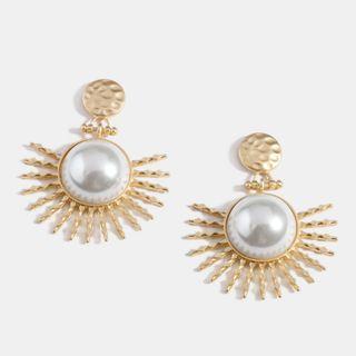 Faux Pearl Sun Dangle Earring 1 Pair - As Shown In Figure - One Size