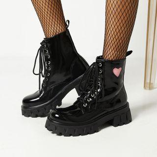 Lace-up Heart Cutout Short Boots