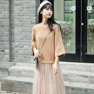 Mock Two-piece Mesh-panel Dress