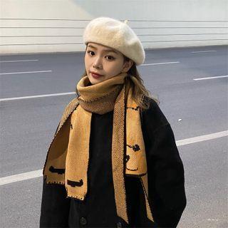 Bear Print Knit Scarf Yellow - One Size