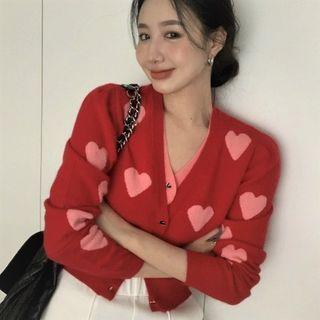 Long-sleeve Heart Print Cardigan / Short-sleeve Heart Print Cardigan