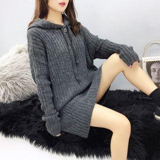 Hooded Oversize Long-sleeve Knit Top