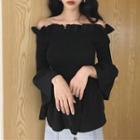 3/4-sleeve Off Shoulder Top Black - One Size