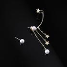 Non-matching Faux Pearl Alloy Star Fringed Earring 1 Pair - As Shown In Figure - One Size