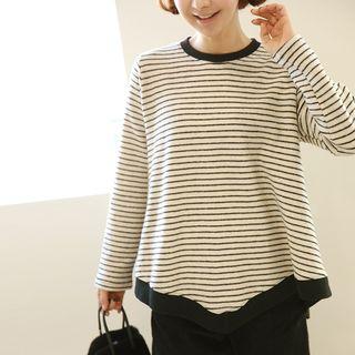 Brushed-fleece Flared Stripe Top