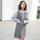 Plain Shirt / Sleeveless Dual-pocket Mini Dress