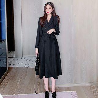 Tie-waist Double-breasted A-line Midi Coat Dress