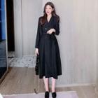 Tie-waist Double-breasted A-line Midi Coat Dress