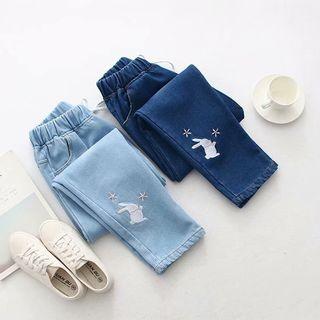 Animal Embroidered Drawstring Jeans