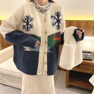 Snowflake Color-block Cardigan / Lace Skirt
