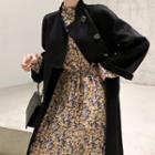 Stand-collar Wool Jacket / Floral Chiffon Dress