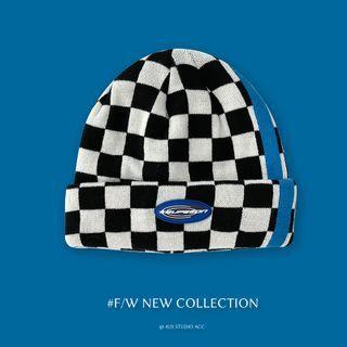 Applique Checker Knit Beanie