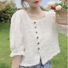 Puff-sleeve Button-up Lace Blouse Off-white - One Size