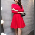 Long-sleeve Pleated Knit Dress