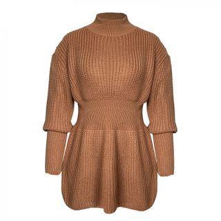 Mock-neck Ruffled Hem Sweater