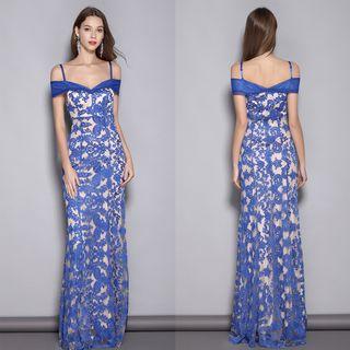 Off-shoulder Embroidered Lace Evening Gown