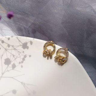 Rhinestone Interlocking Hoop Earring 1 Pair - S925 Silver - Earrings - One Size
