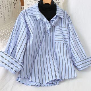 Mock-turtleneck Paneled Striped Shirt
