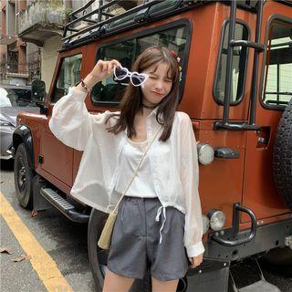 Long-sleeve Drawstring Top / Asymmetric Camisole / Loose-fit Shorts