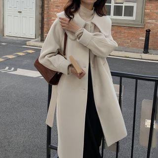 Collared Faux Pearl Single-breasted Midi Coat