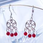 Dream Catcher Bead Sterling Silver Dangle Earring 1 Pair - 925 Silver - Earring - Silver & Red - One Size