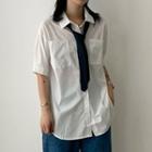 Pocket-front Short-sleeve Shirt With Tie White With Tie - One Size