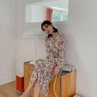 Frill-hem Floral Maxi Wrap Dress