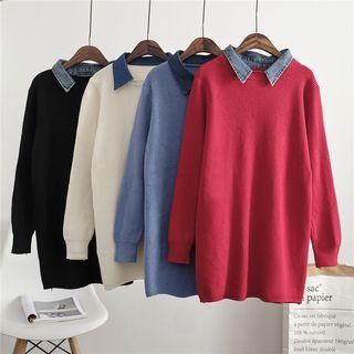 Denim Collar Long Sweater