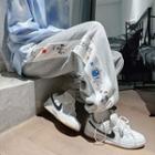 Astronaut Print Panel Drawstring-cuff Sweatpants