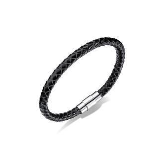 Simple Fashion Black Braided Leather Long Bracelet Silver - One Size