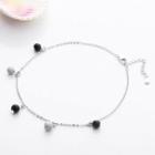 Agate Bead Anklet Black & White Bead - Silver - One Size