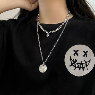 Stainless Steel Lettering Pendant Layered Necklace 1 Pc - Stainless Steel Lettering Pendant Layered Necklace - One Size