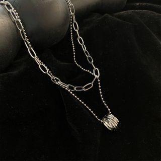 Stainless Steel Hoop Pendant Layered Necklace Set Of 2 - Silver - One Size