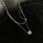Stainless Steel Hoop Pendant Layered Necklace Set Of 2 - Silver - One Size