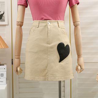 Heart-patch High-waist Mini Skirt