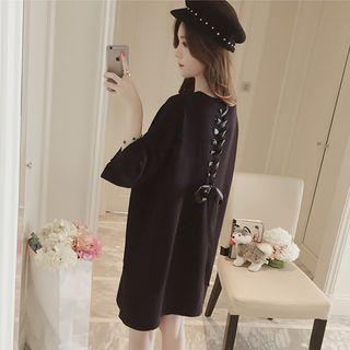 Elbow-sleeve Lace-up Mini Knit Dress