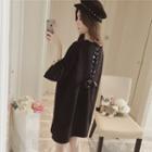 Elbow-sleeve Lace-up Mini Knit Dress