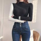 Color Panel Knit Top Black & White - One Size