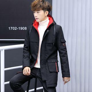 Lettering Fleece-lined Hooded Jacket