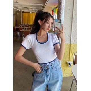 Piped Cropped Cotton T-shirt