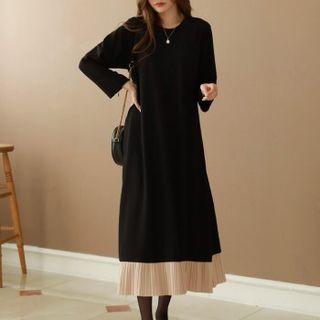 Pleat-hem Long Trapeze Dress