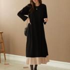 Pleat-hem Long Trapeze Dress