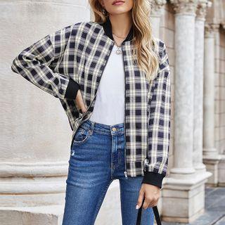 Long-sleeve Plaid Zip Jacket