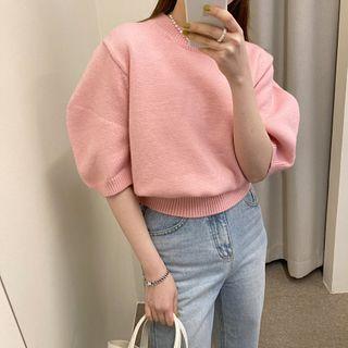 Elbow-sleeve Plain Sweater