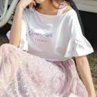 Lettering Short-sleeve T-shirt / Sheer Midi Skirt